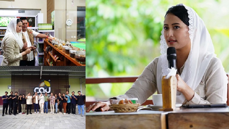 Wakil Menteri Perdagangan (Wamendag) Dyah Roro Esti Widya Putri, dorong ekspor produk hilirisasi kakao Indonesia saat meninjau pabrik Cau Chocolates di Kabupaten Tabanan, Bali. (Kemendag)