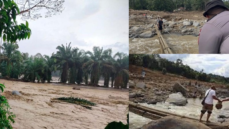 Bencana Sumatera: Sungai Batang Nanggang Palembayan Agam Sumbar Meluap Lagi Hanyutkan Jembatan Darurat