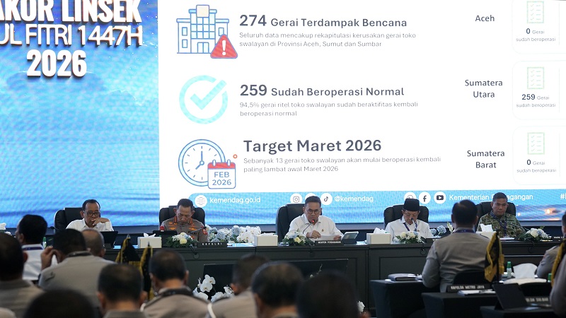 Menteri Perdagangan (Mendag) Budi Santoso (Busan) menegaskan, harga barang kebutuhan pokok (bapok) secara nasional relatif stabil menjelang Idulfitri 1447 Hijriah dalam Rapat Koordinasi Lintas Sektoral Kesiapan Menjelang Idulfitri di Lembaga Pendidikan dan Pelatihan Kepolisian RI (Lemdiklat Polri), Jakarta, Senin, (2/3/2026). (Kemendag)