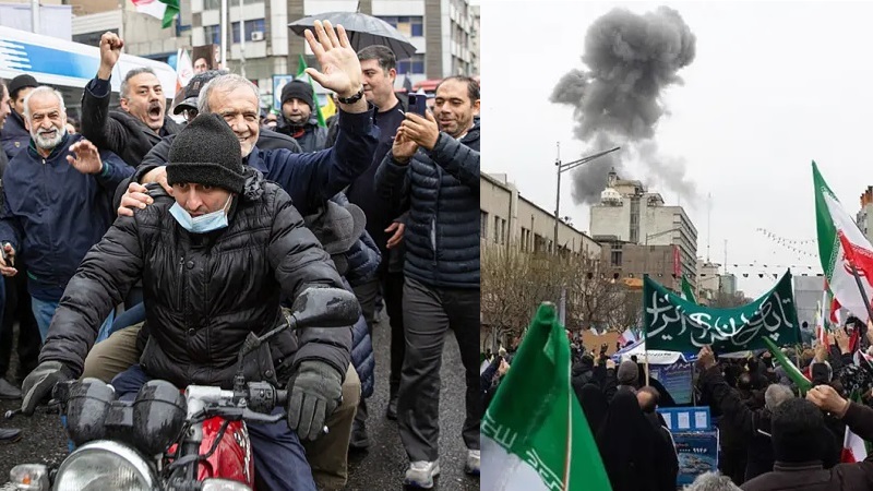 Presiden Iran Masoud Pezeshkian di belakang sepeda motor menjadi salah satu pemimpin senior Iran yang turun ke jalan saat menghadiri pawai Hari Quds di Teheran