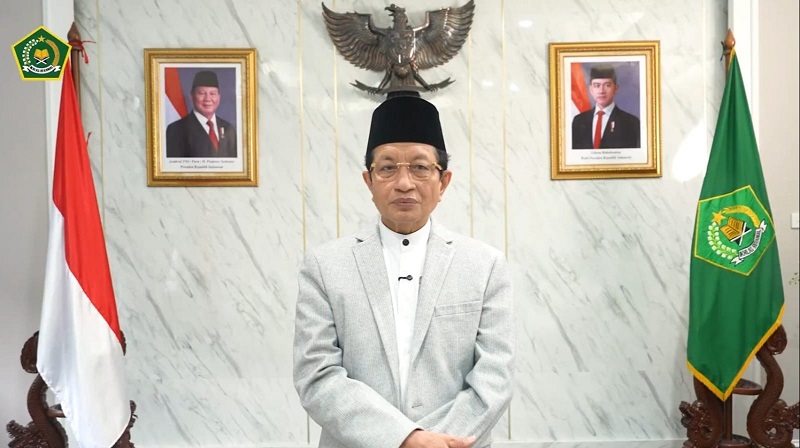 Menteri Agama (Menag) Nasaruddin Umar menyampaikan selamat Hari Suci Nyepi Tahun Baru Saka 1948 di Jakarta, Selasa (17/3/2026). (Kemenag)
