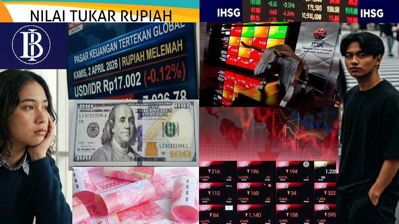 Nilai tukar (kurs) rupiah kembali tembus level psikologis dan Indeks Harga Saham Gabungan (IHSG) Bursa Efek Indonesia (BEI) anjlok terimbas panasnya geopolitik mewarnai pasar keuangan domestik Kamis (2/4/2026). (AI/Ist)