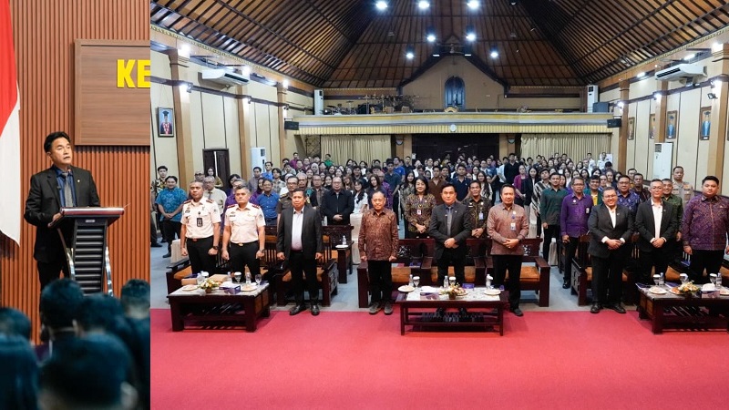 Menteri Koordinator Hukum, Hak Asasi Manusia, Imigrasi, dan Pemasyarakatan (Menko Kumham Imipas), Yusril Ihza Mahendra memberikan kuliah umum di Fakultas Hukum Universitas Udayana, Bali, Selasa (14/4/2026). (Kemenko Kumham Imipas)