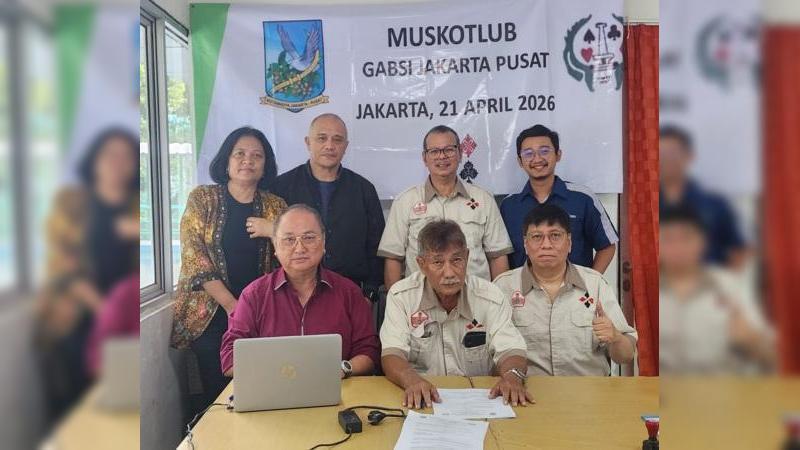 Didi Andries (baju merah bata) terpilih secara aklamasi memimpin Pengkot Gabsi Jakarta Pusat 2026 – 2030 dalam Muskotlub di Bulungan, Jakarta Selatan, Selasa (21/4/2026). (Ist) 