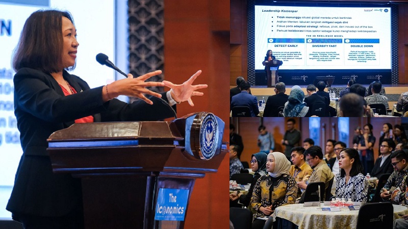 Deputi Bidang Pemasaran Kemenpar, Ni Made Ayu Marthini, menyampaikan sambutannya dalam forum The Iconomics CEO Forum & Awards yang bertajuk "Resilient Leadership in the Age of Disruption" di Balairung Soesilo Soedarman, Gedung Sapta Pesona, Jakarta. (Kemenpar)
