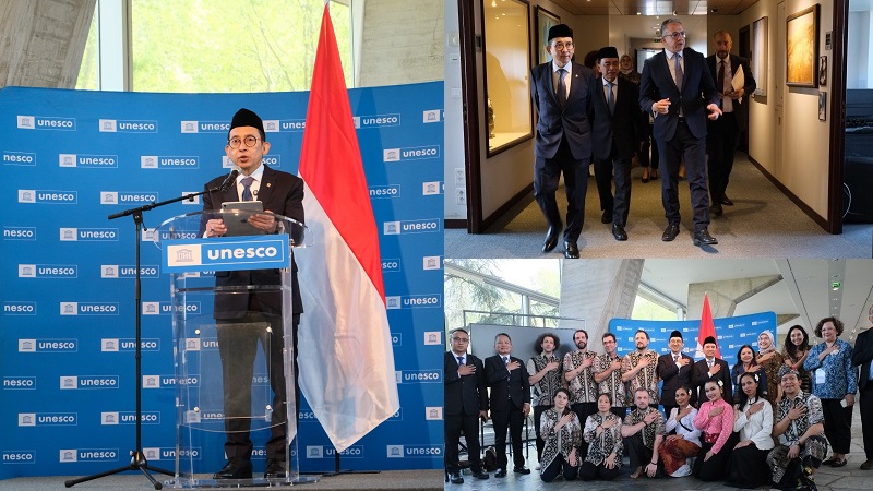 Menteri Kebudayaan (Menbud), Fadli Zon pada Sidang Executive Board ke-224 UNESCO di Paris, Prancis, memaparkan pencalonan Indonesia sebagai Komite Perlindungan Warisan Budaya Takbenda) UNESCO periode 2026 – 2030. (Kemenbud)