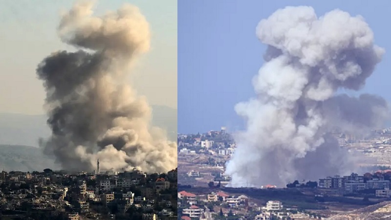 Asap mengepul membumbung tinggi ke angkasa dari daerah yang terkena serangan Israel dan Hizbullah yang masih terus saling serang dengan saling tuding melakukan pelanggaran gencatan senjata di Lebanon. (Ist)