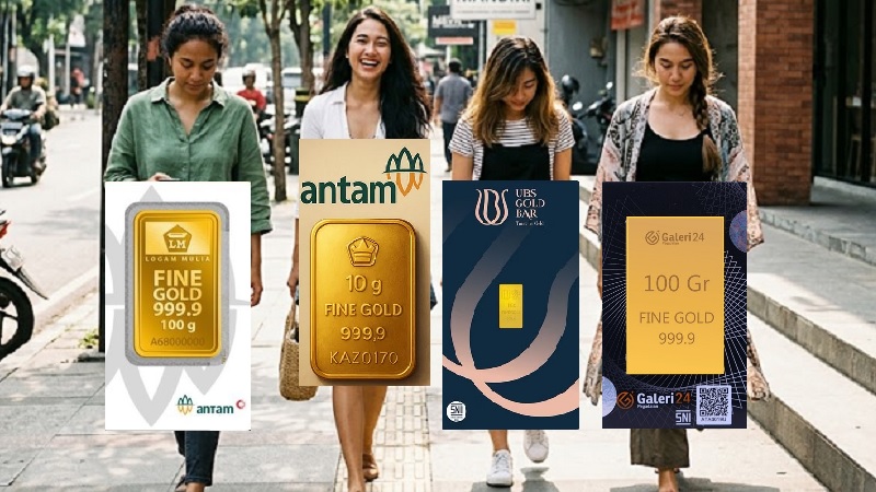 Harga emas batangan dari PT Aneka Tambang Tbk (Antam) tercatat merosot signifikan dan juga naik tipis sedangkan sedangkan Galeri24 dan UBS melandai, Rabu (29/4/2026). (AI/Ist)
