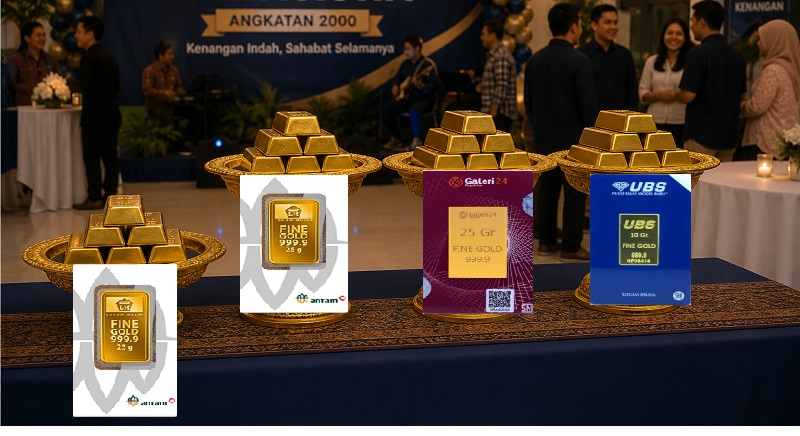 Harga emas PT Aneka Tambang (Antam), Galeri24 dan UBS termasuk stabil pada Mingg (3/5/2026) meski ada yang turun tipis (AI/Ist)