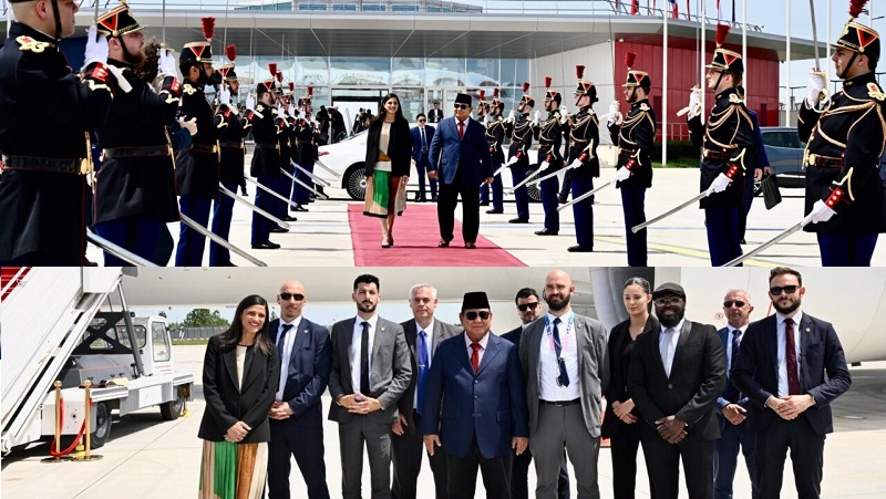 Sebelum bertolak ke Tanah Air, Presiden Prabowo Subianto menerima penghormatan militer dan berfoto bersama pengawal Prancis di apron Bandara Orly, Paris, Prancis, Jumat (29/5/2026). (BPMI Setpres/Rusman)