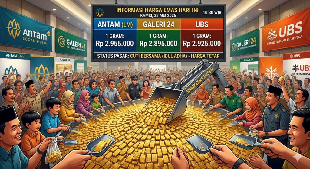 Memasuki akhir bulan, harga emas  Antam, Galeri24 dan UBS   terpantau kompak mengalami koreksi atau penurunan yang cukup merata.