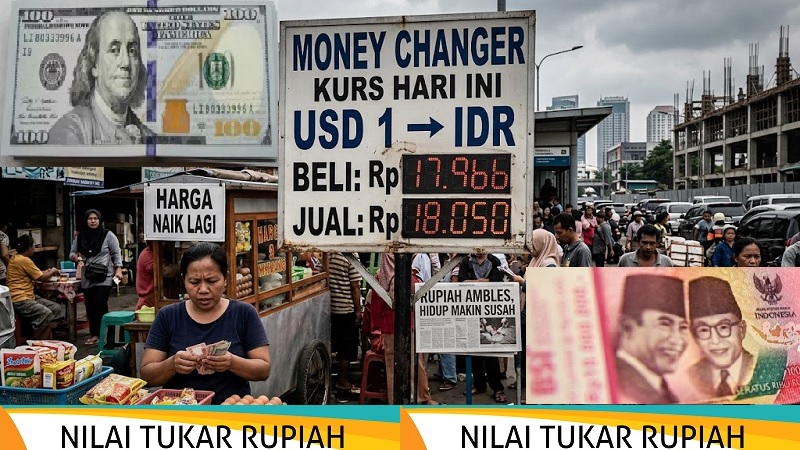 Dengan makin terpuruknya nilai tukar (kurs) rupiah terhadap dolar Amerika Serikat (AS) yang hari ini, Rabu (3/6/2025), mencapai Rp17.966 diprediksi membuat beban hidup makin berat. (AI/Ist)