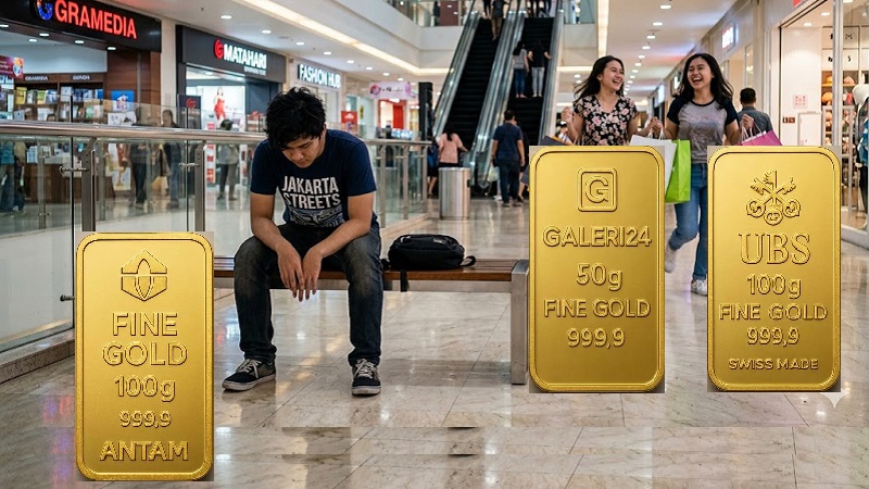 Emas PT Aneka Tambang (Antam) hari ini Rabu (10/6/2026) terkoreksi sendirian sementara emas Galeri24 dan UBS memilih jalan lain dalam perdagangan logam mulia domestik. (AI/Ist)