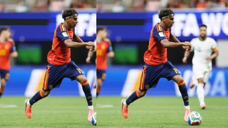 Lamine Yamal membuat gol untuk Timnas Spanyol. (Tangkapan Layar FIFA)
