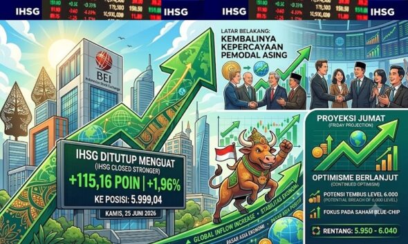 IHSG BEI Kamis 25 Juni 2026: Bergarirah Meroket 1,96 Persen, Berikutnya Tembus Level 6.000