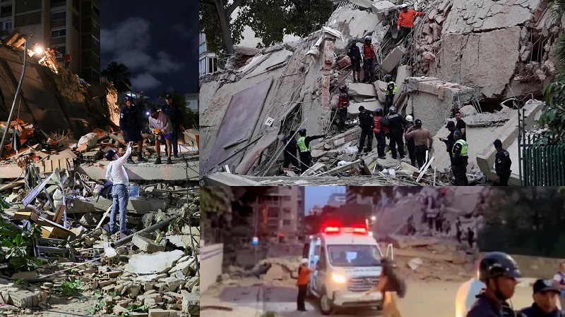 Para petugas penyelamat terus bekerja keras menyelamatkan korban di bawah reruntuhan bangunan yang ambruk setelah diguncang gempa M7,2 dan M7,5 di Venezuela, Rabu (24/6/2026). (Ist)