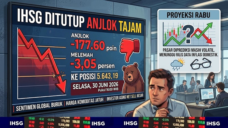 Indeks Harga Saham Gabungan (IHSG) Bursa Efek Indonesia (BEI) gagal mempertahankan kekuatannya dan terperosok ke zona merah pada penutupan perdagangan Selasa (30/6/2026).
