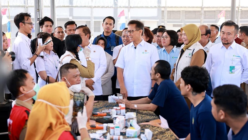 Menteri Kesehatan (Menkes) Budi Gunadi Sadikin pada peluncuran ‘Kick-Off Nasional Skrining Tuberkulosis (TB) dan Cek Kesehatan Gratis (CKG)’ di Lapas Kelas IIA Ngaseman, Pulau Nusakambangan, Cilacap, Jawa Tengah, Senin (29/6/2026). (Kemenkes)