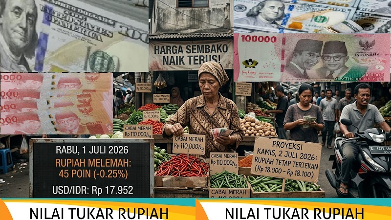 Di awal bulan Juli yang merupakan lembaran baru di semester kedua tahun ini, nilai tukar (kurs) rupiah terhadap dolar Amerika Serikat (AS) harus rela melemah pada perdagangan Rabu (1/7/2026)