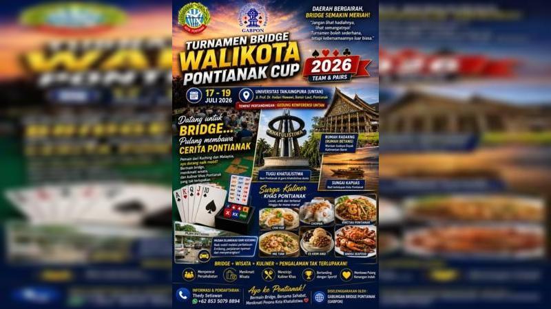 Selamat kepada Panitia Turnamen Bridge Walikota Pontianak Cup 2026, semoga semangat ini menular ke kota-kota lain di Indonesia. (Ist)