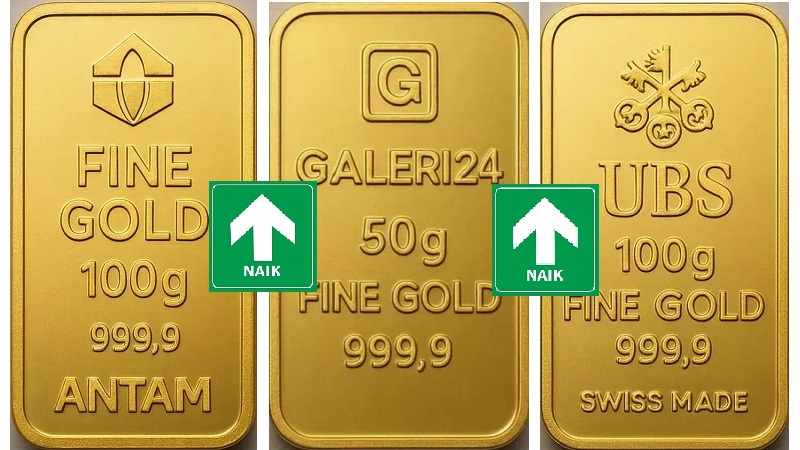 Harga emas PT Aneka Tambang (Antam), Galeri24 dan UBS pada perdagangan Kamis (2/7/2026) kompak mengalami kenaikan dibandingkan sehari sebelumnya. (Ist)
