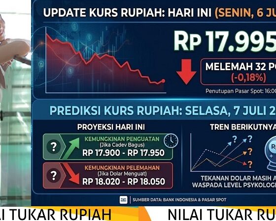Rupiah Senin 6 Juli 2026: Melemah dan Sempat Sentuh Rp18.016, Tekanan Volatilitas Tinggi Masih Membayangi