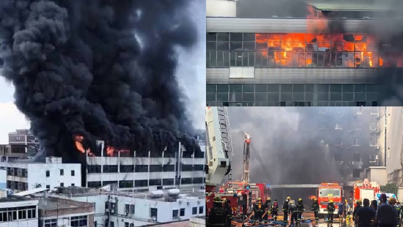 Kebakaran besar yang melanda pabrik sepatu di Jinjiang, Fujian, China, Kamis (9/7/2026), mengakibatkan setidaknya 28 orang tewas. (Ist)
