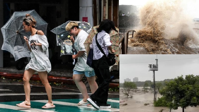Topan Bavi setelah menghantam gugusan pulau Sakishima di selatan Jepang dan melewati dekat Taiwan utara dengan membawa hujan lebat dan angin kencang menjerjang kota pesisir Taizhou di Tiongkok timur, Sabtu (11/7/2026) malam. (Ist)