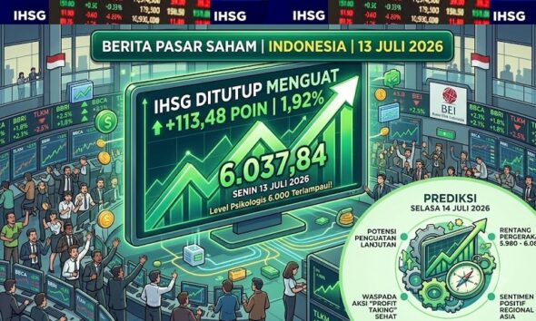 IHSG BEI Senin 13 Juli 2026: Meroket Kembali ke Level 6.000, Sinyal Teknikal Sangat Positif