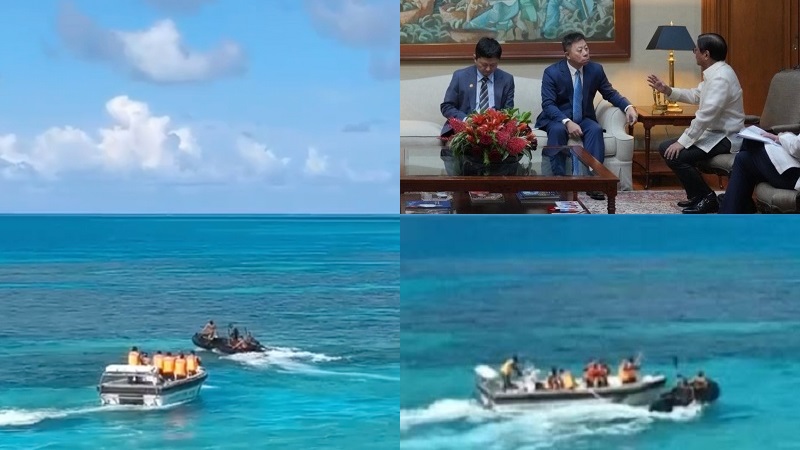 Presiden Filipina Presiden Ferdinand Marcos Jr memanggil duta besar Tiongkok untuk Manila, Jing Quan (kedua dari kiri) di Manila terkait bentrokan antara Penjaga Pantai Tiongkok dan Angkatan Laut Filipina di perairan Laut Cina Selatan yang disengketakan pada 20 Juli, yang menyebabkan dua tentara Filipina terluka. (Foto: Istimewa)