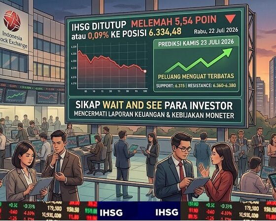 IHSG BEI Rabu 22 Juli 2026: Terkoreksi ke Level 6.334, Berpeluang Bangkit Kembali