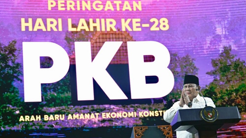 Presiden Prabowo Subianto pada peringatan Hari Lahir (Harlah) Partai Kebangkitan Bangsa (PKB) ke-28 di Jakarta International Convention Center (JICC), Jakarta, Kamis (23/7/2026), menegaskan politik luar negeri pemerintahannya berlandaskan prinsip bertetangga baik atau the good neighbor policy. (Foto: BPMI Setpres/Cahyo)