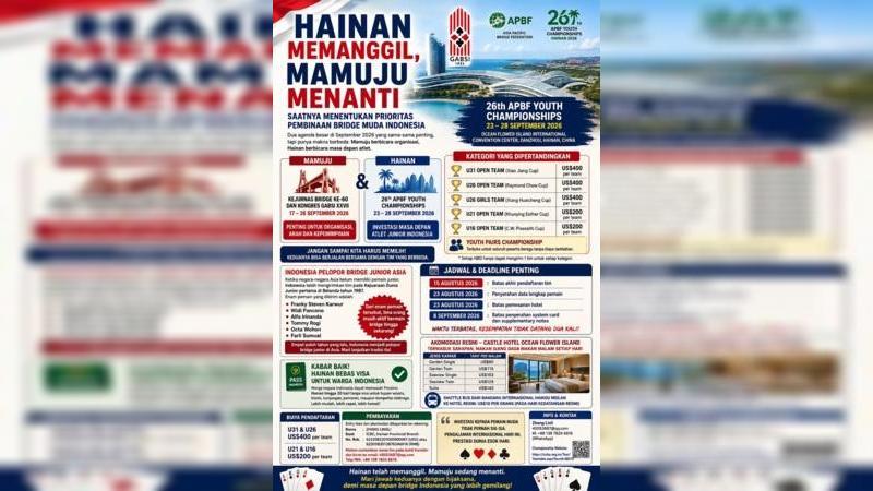 Suatu hari nanti, pemain-pemain yang berangkat ke Hainan mungkin akan menjadi tulang punggung Indonesia pada Bermuda Bowl, Asian Games, SEA Games, atau World Bridge Games.
