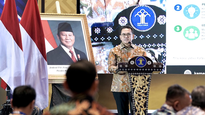Menteri Perdagangan (Mendag) Budi Santoso (Busan) menjadi narasumber pada acara Forum Koordinasi Nasional Kekayaan Intelektual Indonesia Tahun 2026 yang berlangsung di Jakarta, Rabu (5/8/2026). (Foto: Kemendag)