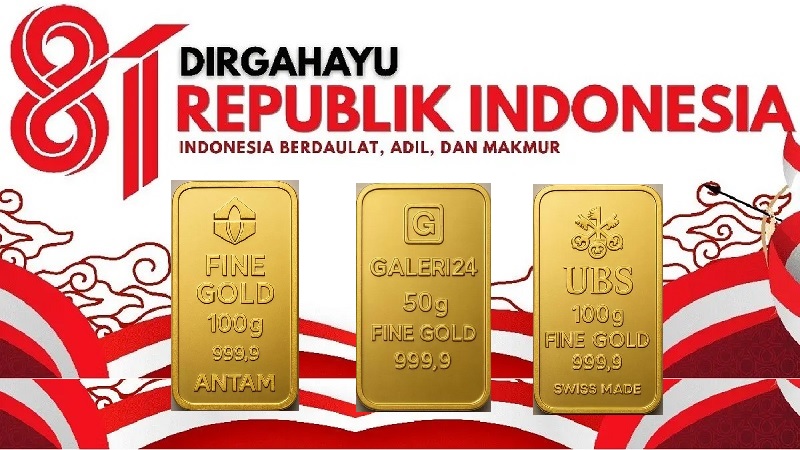 Bertepatan dengan peringatan Hari Kemerdekaan ke-81 Republik Indonesia, Senin (17/8/2026), harga emas PT Aneka Tambang (Antam), Galeri24 dan UBS kembali kompak stabil seperti sehari sebelumnya. (Foto: Istimewa)