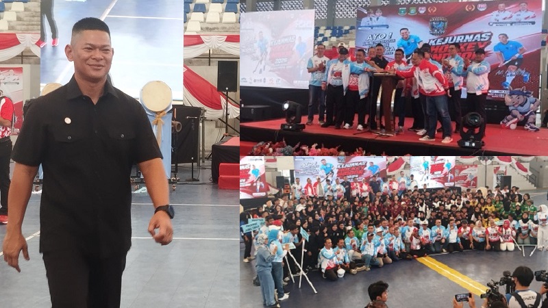 Ketua Umum Komite Olimpiade Indonesia (KOI) Raja Sapta Oktohari usai memberikan sambutan pada acara pembukaan Kejurnas Hockey Indoor 2026 di GOR Nambo Jaya Sport Centre Kota Tangerang, Banten, Minggu (23/8/2026). (Foto: Gungdewan)