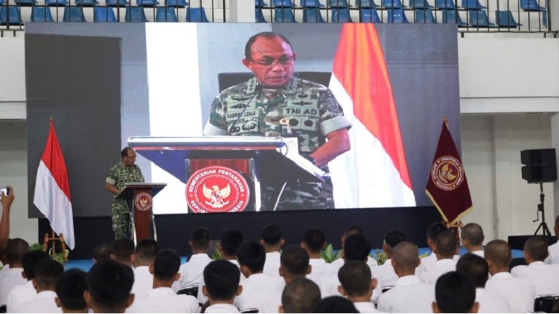 Kepala Badan Cadangan Nasional Kementerian Pertahanan (Kabacadnas Kemhan) Letjen TNI Gabriel Lema secara resmi membuka kegiatan Penguatan Nasionalisme Peserta Korps Kader Republik Indonesia (KKRI) Menuju Indonesia Emas di lingkungan Universitas Pertahanan RI, Sentul, Bogor, pada Sabtu (5/9/2026).