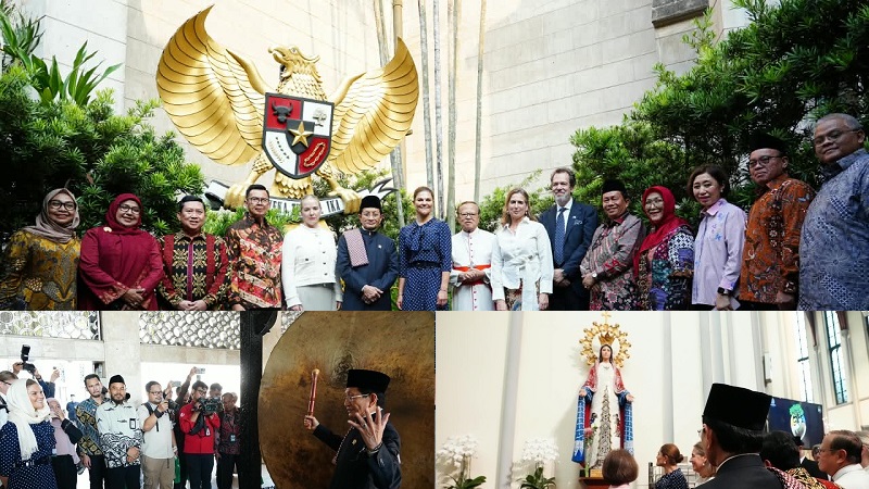 Menteri Agama (Menag) Nasaruddin Umar, Kardinal Ignatius Suharyo, dan jajaran saat Menerima Kunjungan Putri Mahkota Swedia, Victoria Ingrid Alice Désirée di Masjid Istiqlal dan Gereja Katedral Jakarta, Jumat (4/9/2026). (Foto: Kemenag)