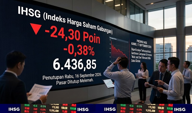 Sempat bergerak optimis pada sesi pagi, laju Indeks Harga Saham Gabungan (IHSG) Bursa Efek Indonesia (BEI)  justru berbalik arah sehingga kembali ke zona merah pada penutupan perdagangan, Rabu (16/9/2026). (Foto: AI)