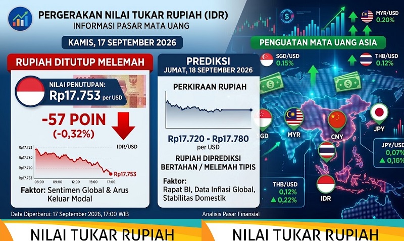 Ketika nilai tukar (kurs) rupiah melemah lagi terhadap dolar Amerika Serikat (AS), Kamis (17/9/2026), mata uang negara-negara di Asia jutru menguat. (Foto: AI/Istimewa)