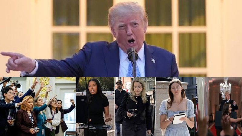 Presiden Amerika Serikat (AS) Donald Trump melarang wartawan CNN, MS NOW, dan Politico meliput di Gedung Putih dengan alasan menyebar berita palsu. (Foto: Istimewa)